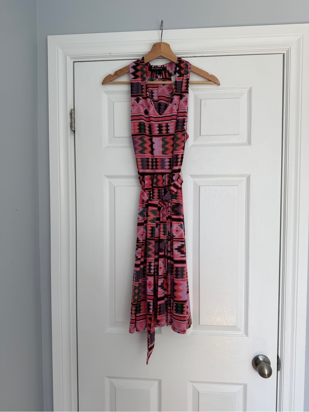 Sharagano Pink and Black Geometric Midi Dress